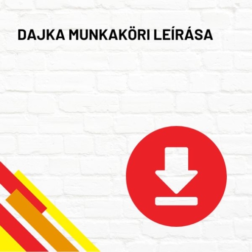 Dajka munkaköri leírása termékkép a termék nevével feliratozva, a jobb oldalon egy piros letöltés ikonnal