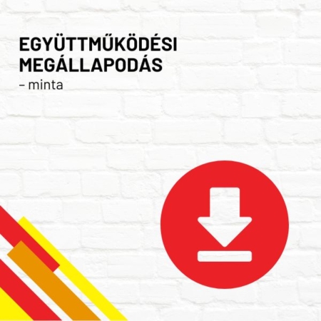 Együttműködési megállapodás – minta termékkép a termék nevével feliratozva, a jobb oldalon egy piros letöltés ikonnal