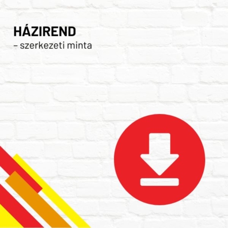 Házirend szerkezeti minta termékkép a termék nevével feliratozva, a jobb oldalon egy piros letöltés ikonnal