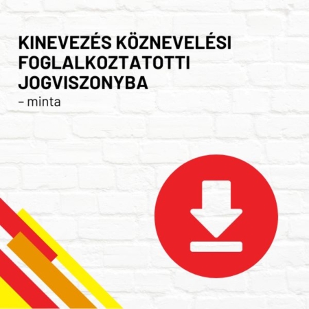 Kinevezés köznevelési foglalkoztatotti jogviszonyba (minta) termékkép a termék nevével feliratozva, a jobb oldalon egy piros letöltés ikonnal