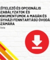 Kötelező és opcionális szabályzatok és dokumentumok a magán és egyházi fenntartású óvodák számára – lista termékkép a termék nevével feliratozva, a jobb oldalon egy piros letöltés ikonnal