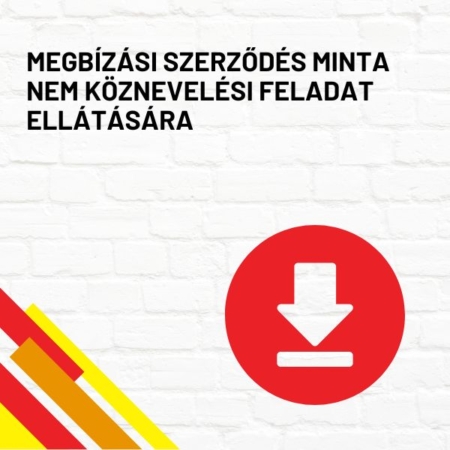 Megbízási szerződés minta nem köznevelési feladat ellátására termékkép a termék nevével feliratozva, a jobb oldalon egy piros letöltés ikonnal