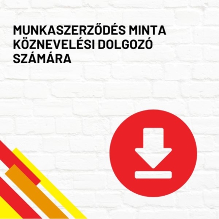 Munkaszerződés minta köznevelési dolgozó számára munkaköri leírása termékkép a termék nevével feliratozva, a jobb oldalon egy piros letöltés ikonnal