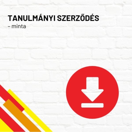 Tanulmányi szerződés minta termékkép a termék nevével feliratozva, a jobb oldalon egy piros letöltés ikonnal