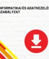 Informatikai és adatkezelési szabályzat termékkép a termék nevével feliratozva, a jobb oldalon egy piros letöltés ikonnal
