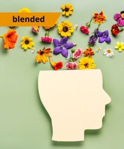 A mentális egészség védelme a kiégés megelőzése és kezelése érdekében kiemelt kép: egy fából készült emberi fej, a fej felső része hiányzik. Itt virágok láthatók tölcsér alakban, mintha pozitív gondolatokat töltenének a fejbe.