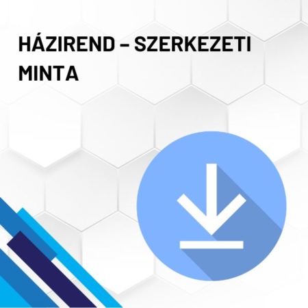 Házirend szerkezeti minta termékkép. A képen a termék neve olvasható fehér méhkaptármintával a háttérben. Jobb oldalon egy kék letöltő ikont láthatunk.