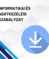 Informatikai és adatkezelési szabályzat termékkép. A képen a termék neve olvasható fehér méhkaptármintával a háttérben. Jobb oldalon egy kék letöltő ikont láthatunk.