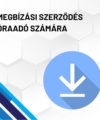Megbízási szerződés óraadó számára termékkép. A képen a termék neve olvasható fehér méhkaptármintával a háttérben. Jobb oldalon egy kék letöltő ikont láthatunk.