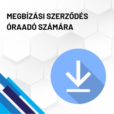 Megbízási szerződés óraadó számára termékkép. A képen a termék neve olvasható fehér méhkaptármintával a háttérben. Jobb oldalon egy kék letöltő ikont láthatunk.
