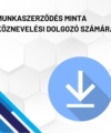 Munkaszerződés minta köznevelési dolgozó számára (iskola) termékkép. A képen a termék neve olvasható fehér méhkaptármintával a háttérben. Jobb oldalon egy kék letöltő ikont láthatunk.