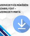 Szervezeti és működési szabályzat – szerkezeti minta (iskola) termékkép. A képen a termék neve olvasható fehér méhkaptármintával a háttérben. Jobb oldalon egy kék letöltő ikont láthatunk.
