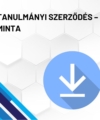 Tanulmányi szerződés - minta (iskola) termékkép. A képen a termék neve olvasható fehér méhkaptármintával a háttérben. Jobb oldalon egy kék letöltő ikont láthatunk.