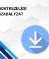 Adatkezelési szabályzat termékkép. A képen a termék neve olvasható fehér méhkaptármintával a háttérben. Jobb oldalon egy kék letöltő ikont láthatunk.