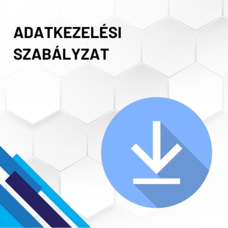 Adatkezelési szabályzat termékkép. A képen a termék neve olvasható fehér méhkaptármintával a háttérben. Jobb oldalon egy kék letöltő ikont láthatunk.