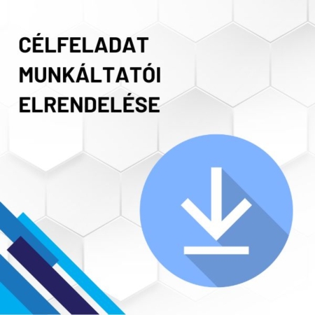 Célfeladat munkáltatói elrendelése termékkép. A képen a termék neve olvasható fehér méhkaptármintával a háttérben. Jobb oldalon egy kék letöltő ikont láthatunk.