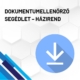 Dokumentumellenőrző segédlet - házirend termékkép. A képen a termék neve olvasható fehér méhkaptármintával a háttérben. Jobb oldalon egy kék letöltő ikont láthatunk.