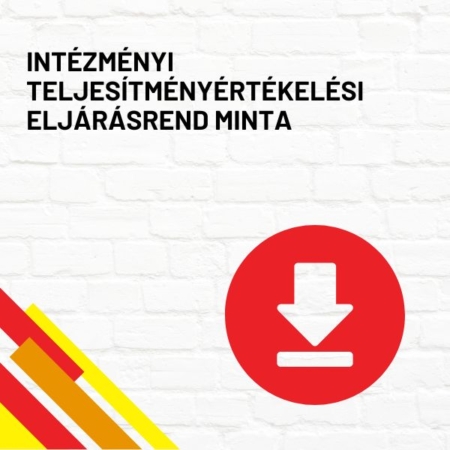Intézményi teljesítményértékelési eljárásrend minta termékkép a termék nevével feliratozva, a jobb oldalon egy piros letöltés ikonnal