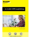 Az óvodák GDPR-megfelelősége termékkép a Raabe színeiben. A cím alatti képen egy fiatal nő kockás ingben laptopozik, a képen egy lakat ikon látható még, GDPR felirattal