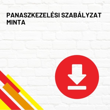 Panaszkezelési szabályzat minta óvodáknak - termékkép a termék nevével feliratozva, a jobb oldalon egy piros letöltés ikonnal