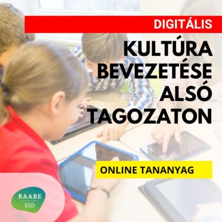 Digitális kultúra bevezetése alsó tagozaton termékkép amelyen általános iskolás gyerekek összetolt iskolapadokban ülve tableteznek