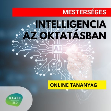 Mesterséges intelligencia az oktatásban - online tananyag. A képen egy agy formátumú mikrocsip-erezet található, közepén egy AI logóval. A vonalak fényesek, fehérek, és áttetszőek.