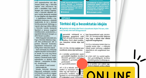 A képen a Bölcsődei Jogfutár első számának borítója látszik, egy "online" felirattal