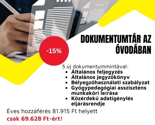 Dokumentumtár az óvodában 15% kedvezménnyel